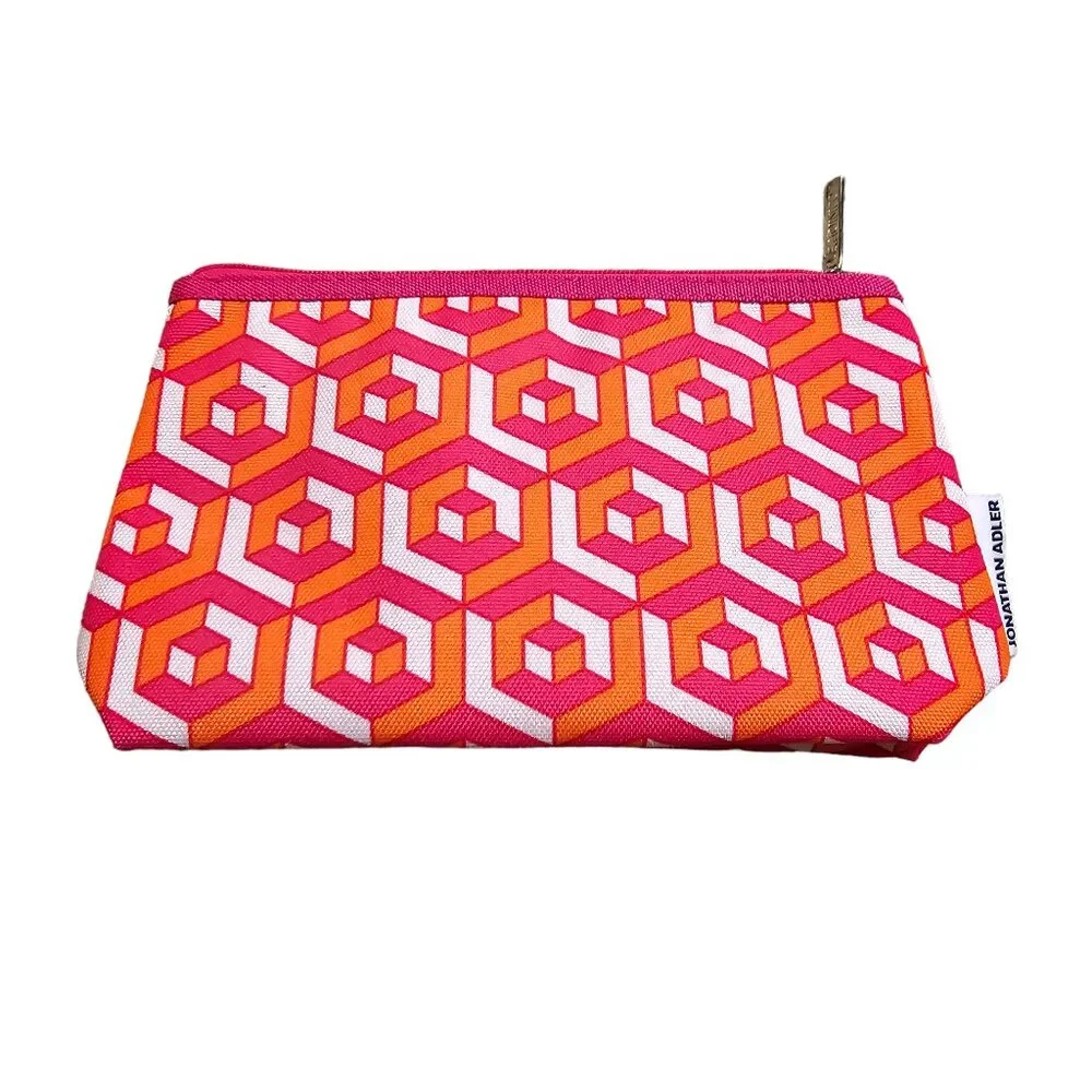 Jonathan Adler Pink Orange and White Clinique Cosmetic‎ Bag New Without Tags